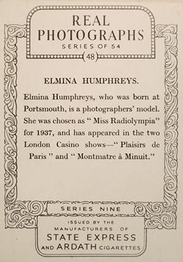 1939 Ardath Photocards Series 9 #48 Elmina Humphreys Back