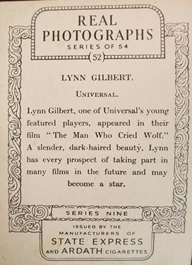 1939 Ardath Photocards Series 9 #52 Lynn Gilbert Back