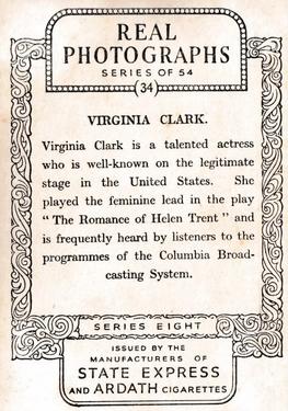 1938 Ardath Photocards Series 8 #34 Virginia Clark Back