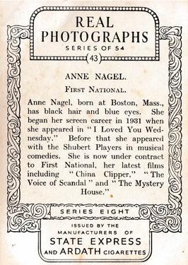1938 Ardath Photocards Series 8 #43 Anne Nagel Back