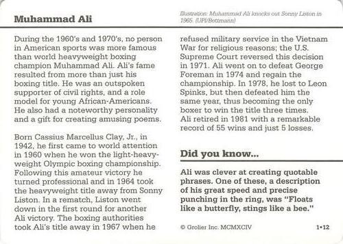 1994-01 Grolier Story of America #1.12 Muhammad Ali Back