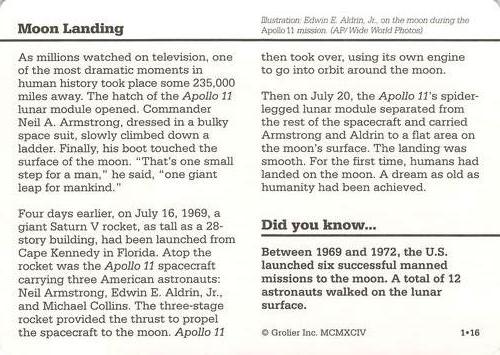 1994-01 Grolier Story of America Cards #1.16 Moon Landing Back