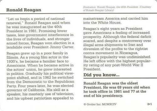 1994-01 Grolier Story of America #2.1 Ronald Reagan Back