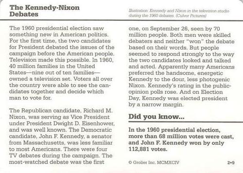 1994-01 Grolier Story of America Cards #2.9 The Kennedy-Nixon Debates Back
