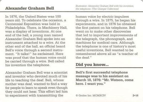 1994-01 Grolier Story of America #2.16 Alexander Graham Bell Back