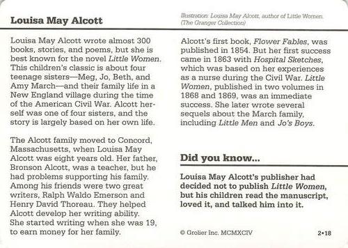 1994-01 Grolier Story of America #2.18 Louisa May Alcott Back
