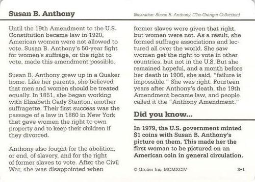 1994-01 Grolier Story of America #3.1 Susan B. Anthony Back