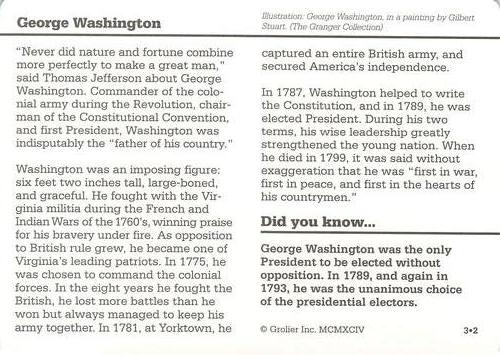 1994-01 Grolier Story of America #3.2 George Washington Back