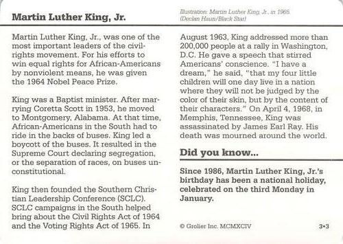 1994-01 Grolier Story of America #3.3 Martin Luther King, Jr. Back