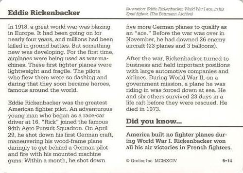 1994-01 Grolier Story of America #5.14 Eddie Rickenbacker Back
