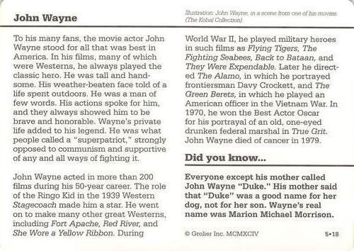 1994-01 Grolier Story of America #5.18 John Wayne Back