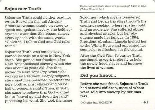 1994-01 Grolier Story of America #6.2 Sojourner Truth Back