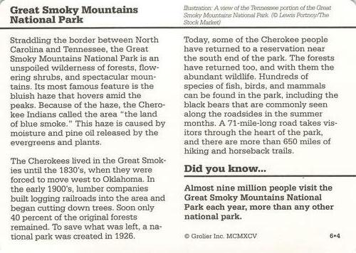 1994-01 Grolier Story of America #6.4 Great Smoky Mountains National Park Back