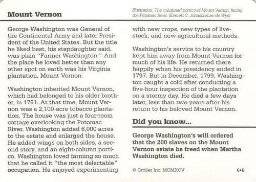 1994-01 Grolier Story of America #6.6 Mount Vernon Back