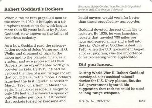 1994-01 Grolier Story of America Cards #6.16 Robert Goddard's Rockets Back