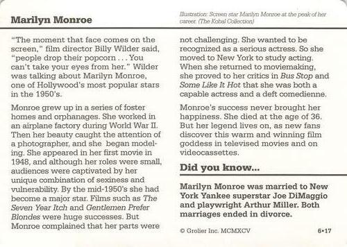 1994-01 Grolier Story of America #6.17 Marilyn Monroe Back