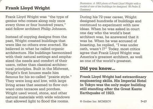 1994-01 Grolier Story of America Cards #7.17 Frank Lloyd Wright Back