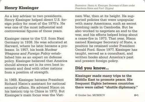 1994-01 Grolier Story of America #8.1 Henry Kissinger Back