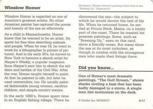 1994-01 Grolier Story of America Cards #8.17 Winslow Homer Back
