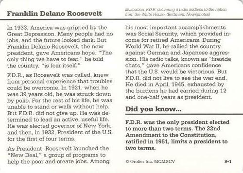 1994-01 Grolier Story of America #9.1 Franklin Delano Roosevelt Back