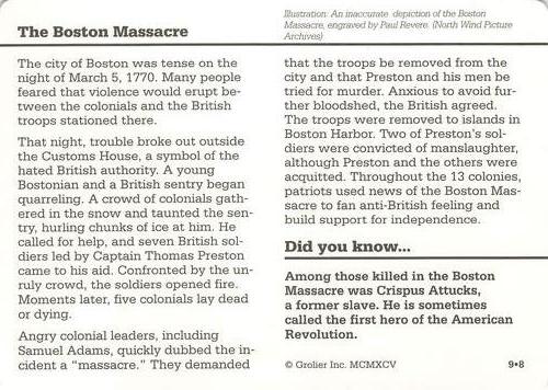 1994-01 Grolier Story of America Cards #9.8 The Boston Massacre Back