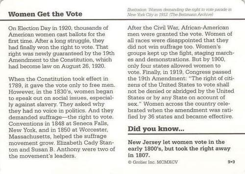 1994-01 Grolier Story of America #9.9 Women Get the Vote Back