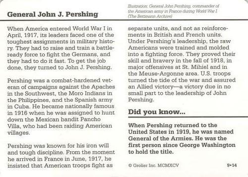 1994-01 Grolier Story of America Cards #9.14 General John J. Pershing Back