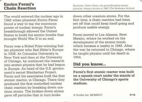 1994-01 Grolier Story of America Cards #9.16 Enrico Fermi's Chain Reaction Back