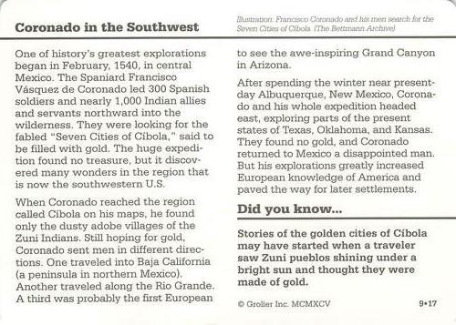 1994-01 Grolier Story of America #9.17 Coronado in the Southwest Back