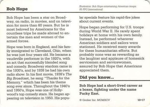 1994-01 Grolier Story of America #10.17 Bob Hope Back
