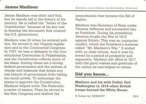 1994-01 Grolier Story of America #11.1 James Madison Back