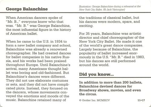 1994-01 Grolier Story of America #11.17 George Balanchine Back