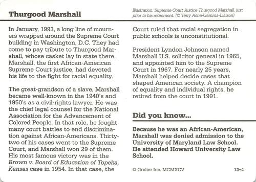 1994-01 Grolier Story of America #12.4 Thurgood Marshall Back