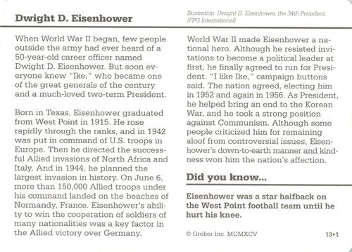 1994-01 Grolier Story of America #13.1 Dwight D. Eisenhower Back