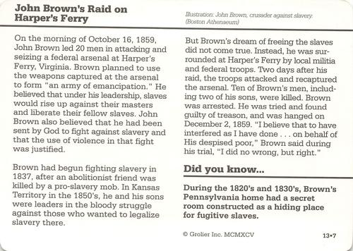 1994-01 Grolier Story of America Cards #13.7 John Brown's Raid on Harper's Ferry Back