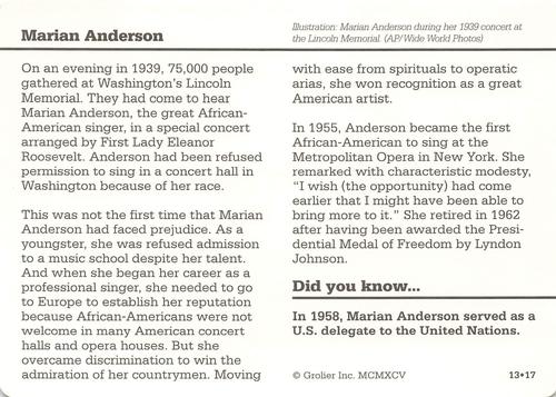 1994-01 Grolier Story of America #13.17 Marian Anderson Back