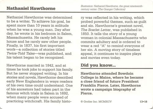 1994-01 Grolier Story of America Cards #13.18 Nathaniel Hawthorne Back