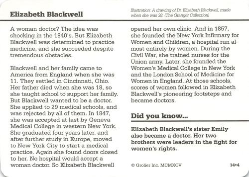 1994-01 Grolier Story of America Cards #14.4 Elizabeth Blackwell Back
