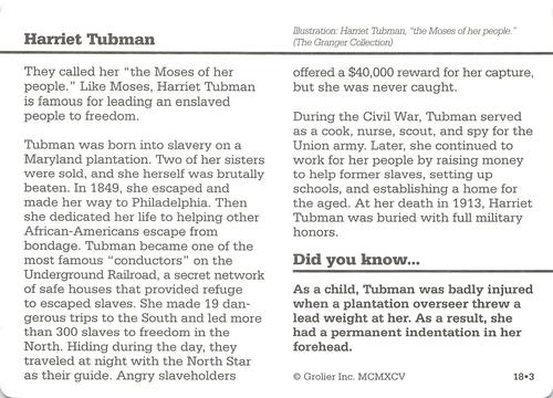 1994-01 Grolier Story of America #18.3 Harriet Tubman Back