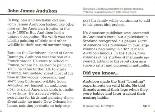 1994-01 Grolier Story of America #18.18 John James Audubon Back