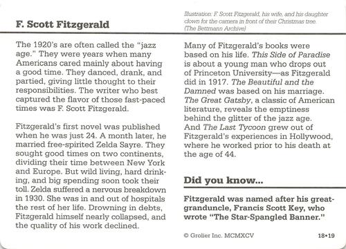 1994-01 Grolier Story of America Cards #18.19 F. Scott Fitzgerald Back