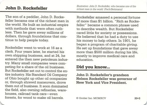 1994-01 Grolier Story of America #20.3 John D. Rockefeller Back