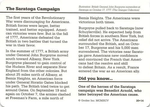 1994-01 Grolier Story of America Cards #20.14 The Saratoga Campaign Back
