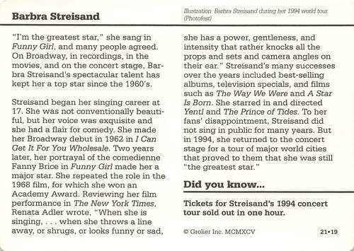 1994-01 Grolier Story of America #21.19 Barbra Streisand Back