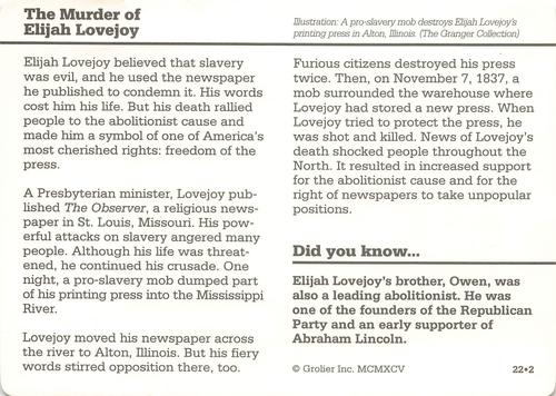 1994-01 Grolier Story of America Cards #22.2 The Murder of Elijah Lovejoy Back