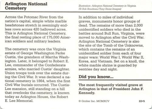 1994-01 Grolier Story of America Cards #22.5 Arlington National Cemetery Back