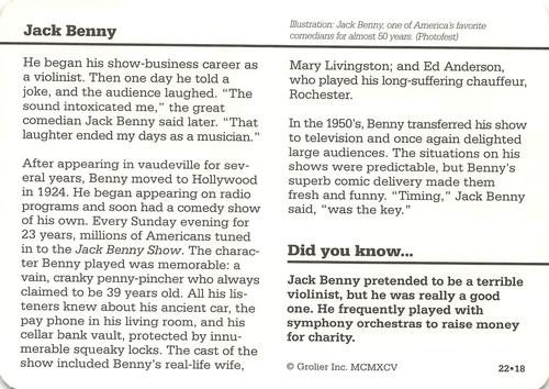 1994-01 Grolier Story of America Cards #22.18 Jack Benny Back