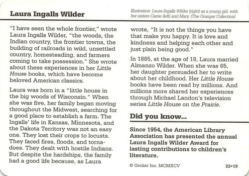 1994-01 Grolier Story of America #22.19 Laura Ingalls Wilder Back