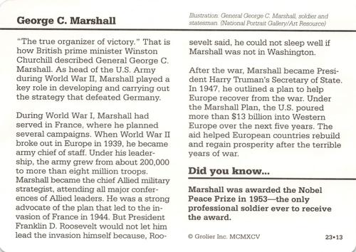 1994-01 Grolier Story of America #23.13 George C. Marshall Back