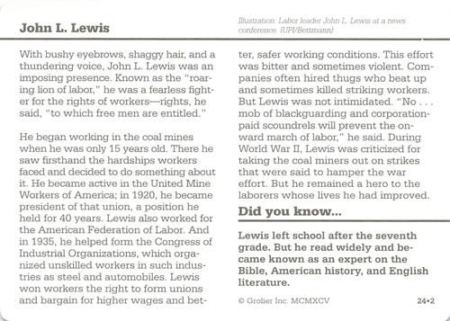 1994-01 Grolier Story of America #24.2 John L. Lewis Back